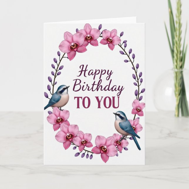 Cartão de Aniversário de Orquídea Roxa (Frente)