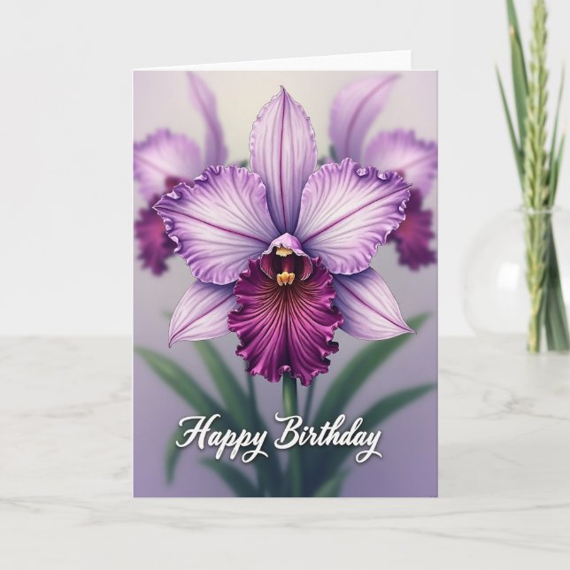 Cartão de Aniversário de Orquídea Roxa Doce (Frente)