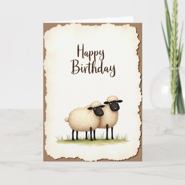 Cartão de Aniversário de Ovelha Fofa (Frente)