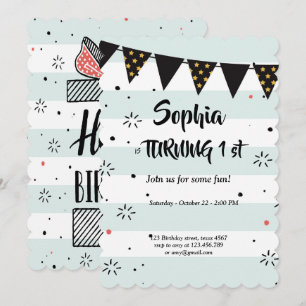 cartão de aniversário de padrão listrado azul e br