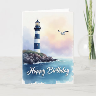 Cartão de Aniversário de Paisagem Marinha em Aquar