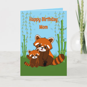 Cartão de Aniversário de Panda Vermelha Dobrado