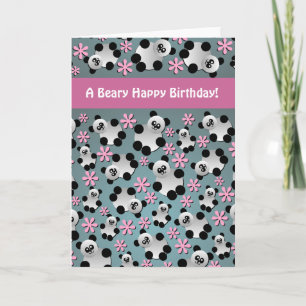 Cartão de Aniversário de Pandas e Flores