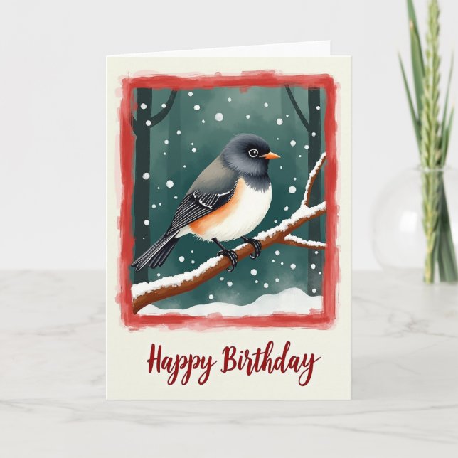 Cartão de Aniversário de Pássaro de Inverno (Frente)