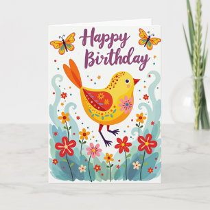 Cartão de Aniversário de Pássaro Padronizado