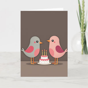Cartão de Aniversário de Pássaros Estilizados