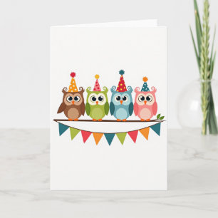 Cartão de Aniversário de Pássaros Festivos