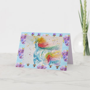 Cartão de Aniversário de Pastel Floral Unicorn Wat