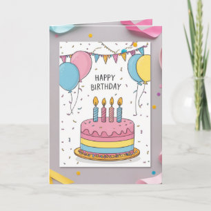 Cartão de Aniversário de Pastel Gelado com Bolo e