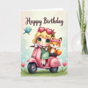Cartão de Aniversário de Patinete Caprichoso