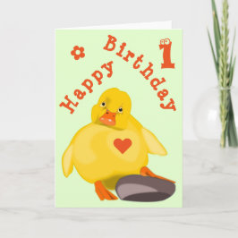 Cartão de Aniversário de Pato Amarelo-Bonito