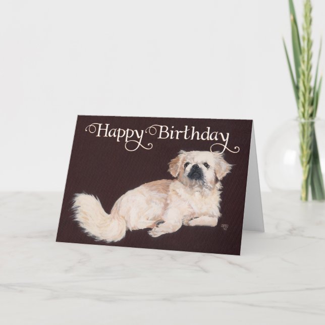 Cartão de Aniversário de Pekingese Branco (Frente)