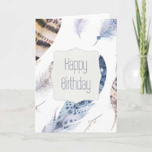 Cartão de Aniversário de Penas de Aquarela