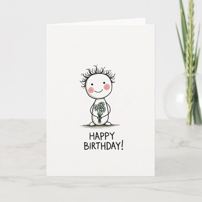 Cartão de Aniversário de Personagem Doce (Frente)