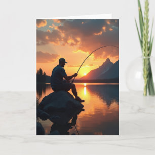 Cartão de Aniversário de Pesca ao Pôr do Sol