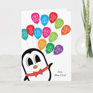 Cartão de aniversário de pinguim fofo