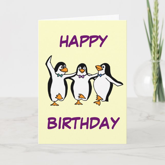 Cartão de Aniversário de Pinguins Dançantes (Frente)