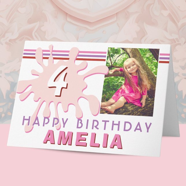 Cartão de Aniversário de Pintura Rosa Splash 3 Fot (Criador carregado)