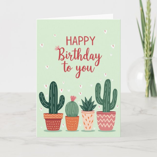 Cartão de Aniversário de Planta do Deserto Doce (Frente)