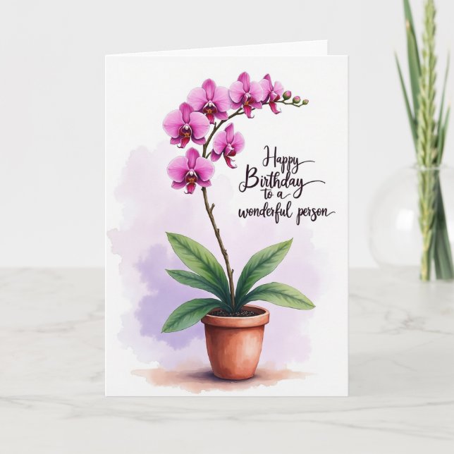 Cartão de Aniversário de Planta em Vaso Alegre (Frente)