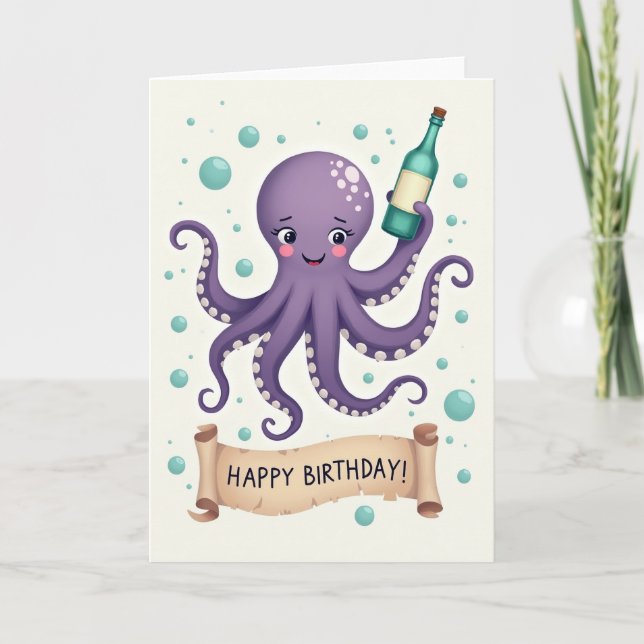 Cartão de Aniversário de Polvo Roxo (Frente)
