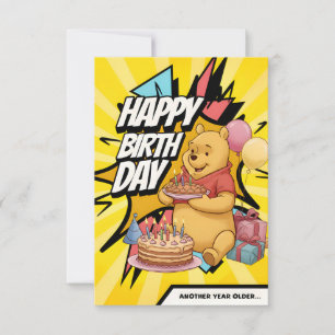 Cartão de Aniversário de Pooh Colorida Flat