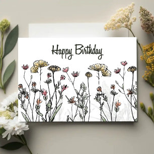Cartão de Aniversário de Prado de Flores Silvestre
