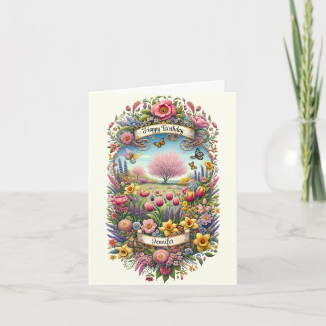Cartão de Aniversário de primavera para a Saudação (Frente)