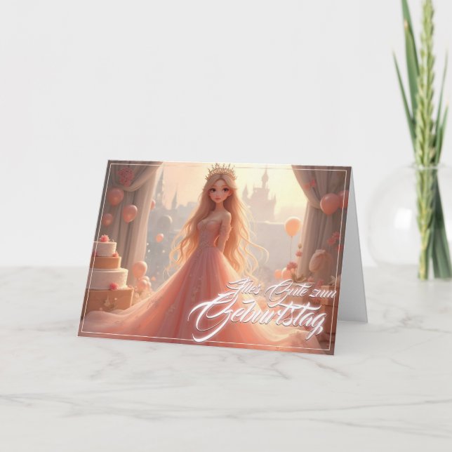 Cartão de aniversário de princesa em rosa (Frente)