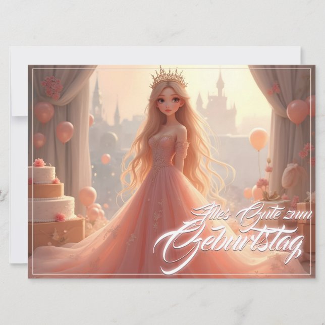Cartão de aniversário de princesa em rosa (Frente)