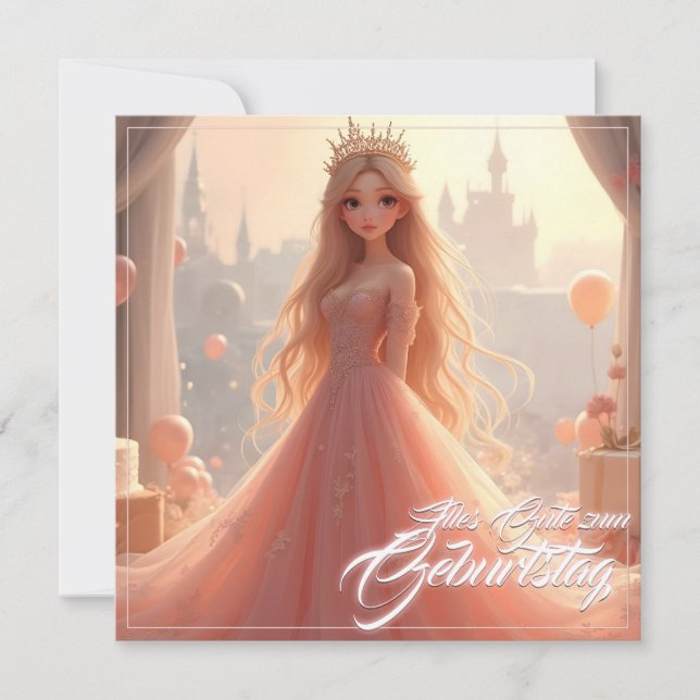 Cartão de aniversário de princesa em rosa (Frente)