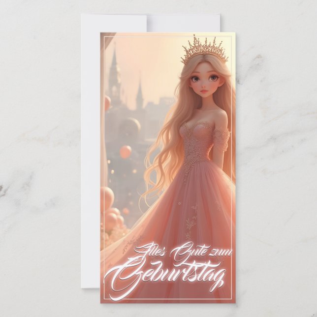 Cartão de aniversário de princesa em rosa (Frente)