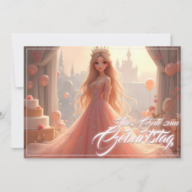Cartão de aniversário de princesa em rosa (Frente)