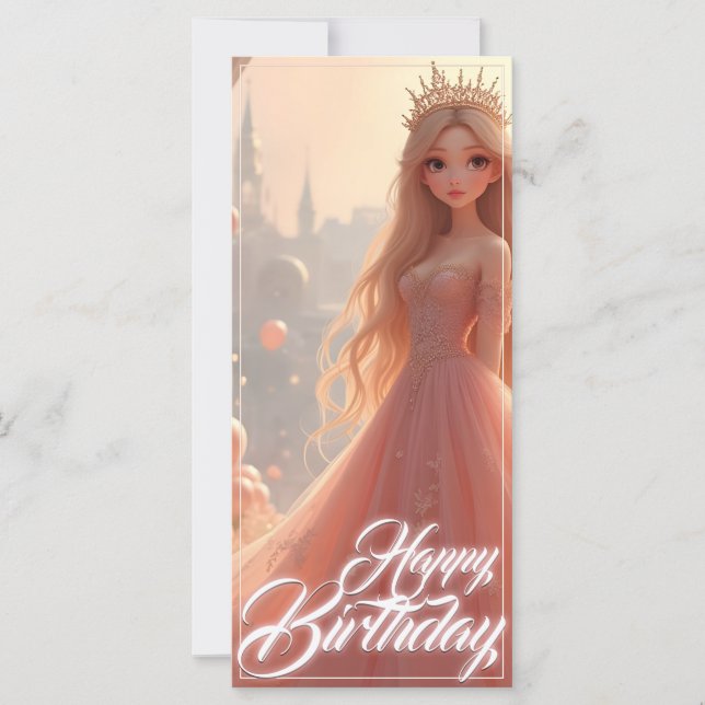 Cartão de Aniversário de Princesa em Rosa (Frente)