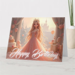Cartão de Aniversário de Princesa em Rosa