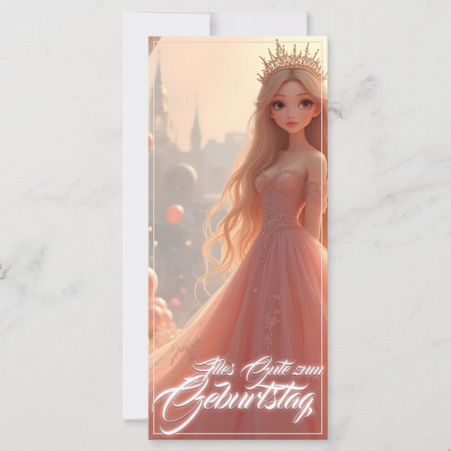 Cartão de aniversário de princesa em rosa (Frente)