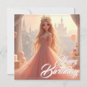 Cartão de Aniversário de Princesa em Rosa