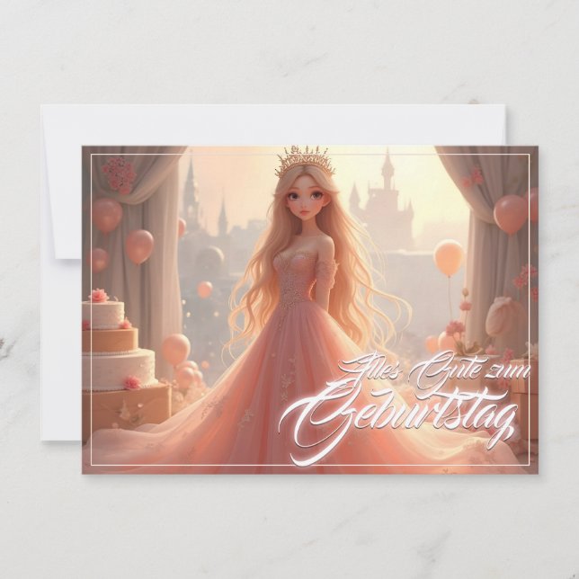 Cartão de aniversário de princesa em rosa (Frente)