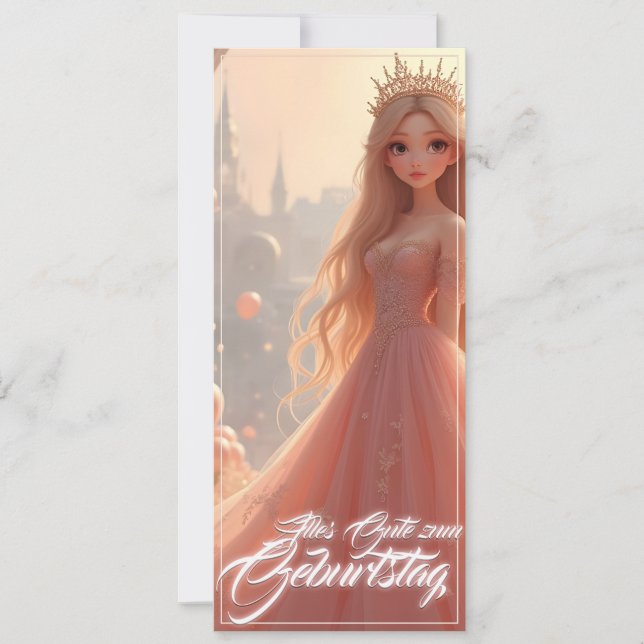 Cartão de aniversário de princesa em rosa (Frente)