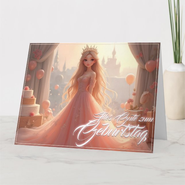 Cartão de aniversário de princesa em rosa (Frente)