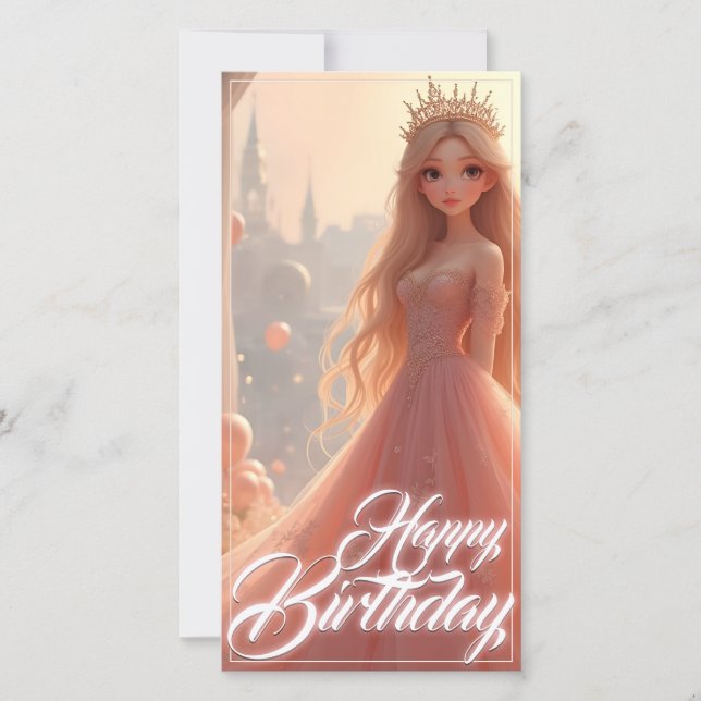 Cartão de Aniversário de Princesa em Rosa (Frente)