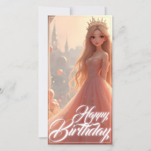 Cartão de Aniversário de Princesa em Rosa