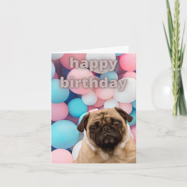 cartão de aniversário de pug (Frente)