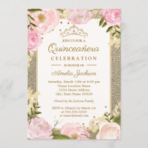 Cartão de aniversário de Quinceanera com brilho ro