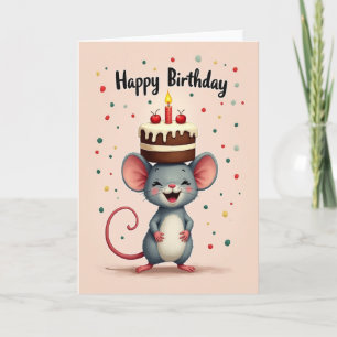Cartão de Aniversário de Rato com Bolo Doce