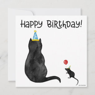 Cartão de Aniversário de Rato e Gato pintado à