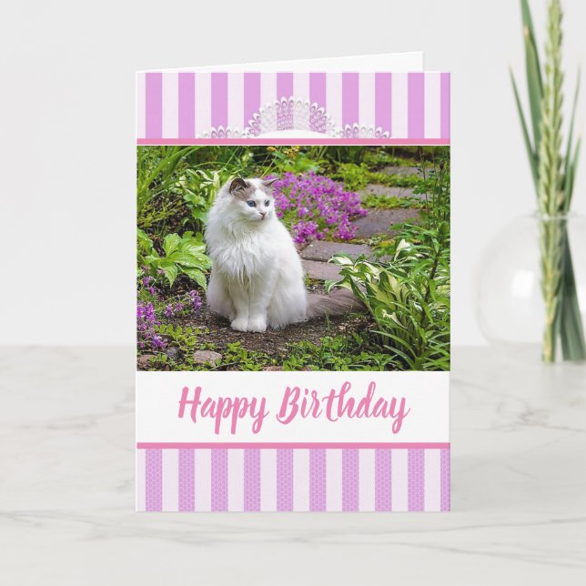 Cartão de Aniversário de Renda Rosa com Fotografia (Frente)