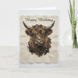 Cartão de Aniversário de Retrato Rústico de Vaca d