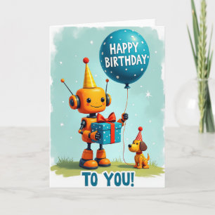 Cartão de Aniversário de Robô Festivo