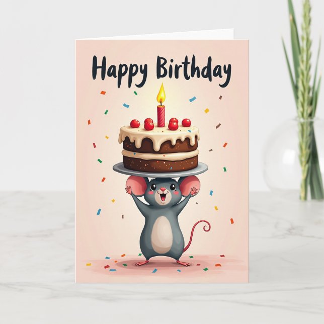Cartão de Aniversário de Roedor Fofo (Frente)